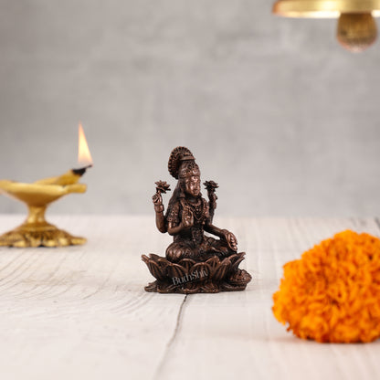 Small Pure Copper laxmi on Lotus Idol | 2.5"