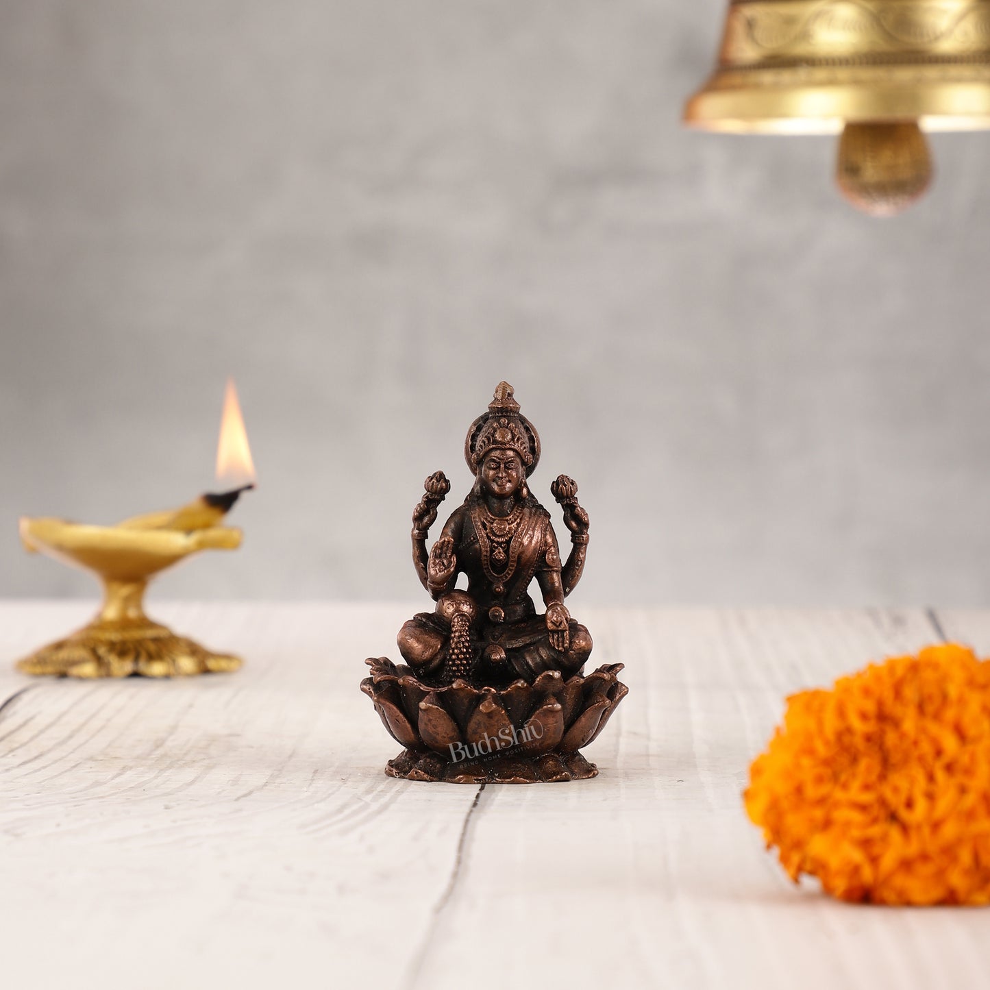 Pure Copper Lakshmi on Lotus Idol | 3"