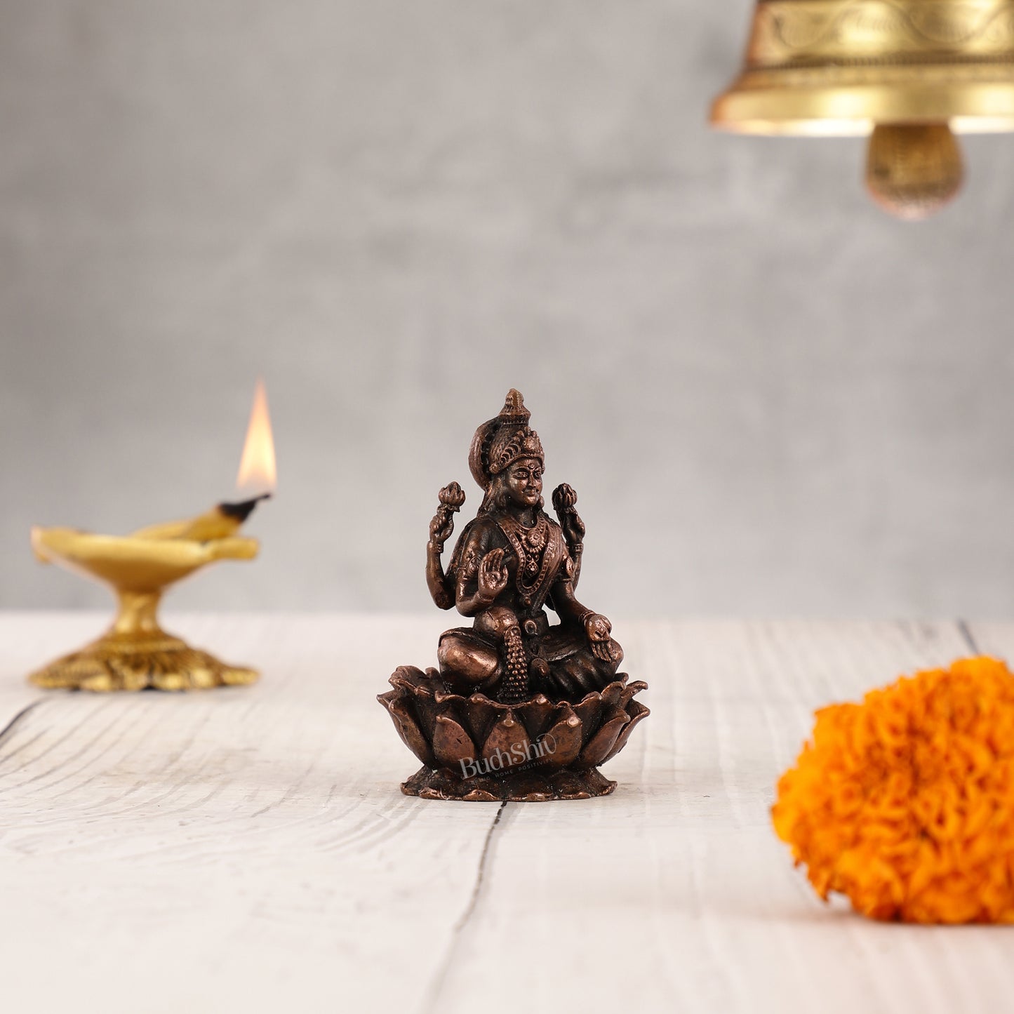 Pure Copper Lakshmi on Lotus Idol | 3"