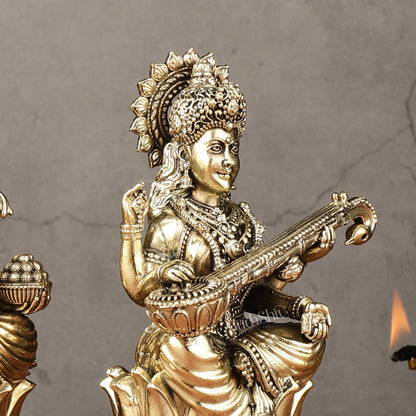 Brass Superfine Ganesha, Lakshmi, Saraswati Idols Set | 6"