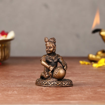 Pure Copper Miniature Makhan Chor Bal Gopal Idol | 2"
