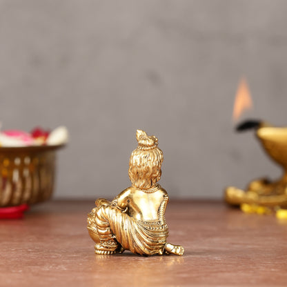 Brass Superfine Small Matki Krishna Makhanchor Idol Miniature | 2"