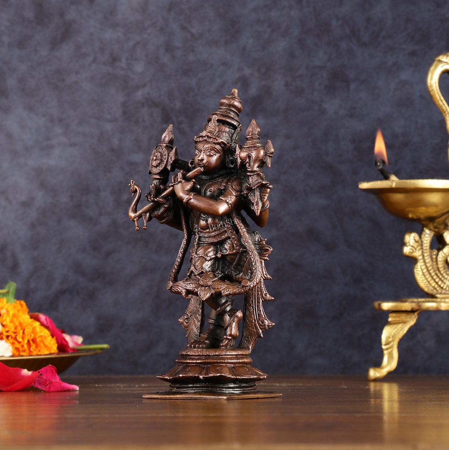 Pure Copper Charbhuja Krishna Idol | 6"