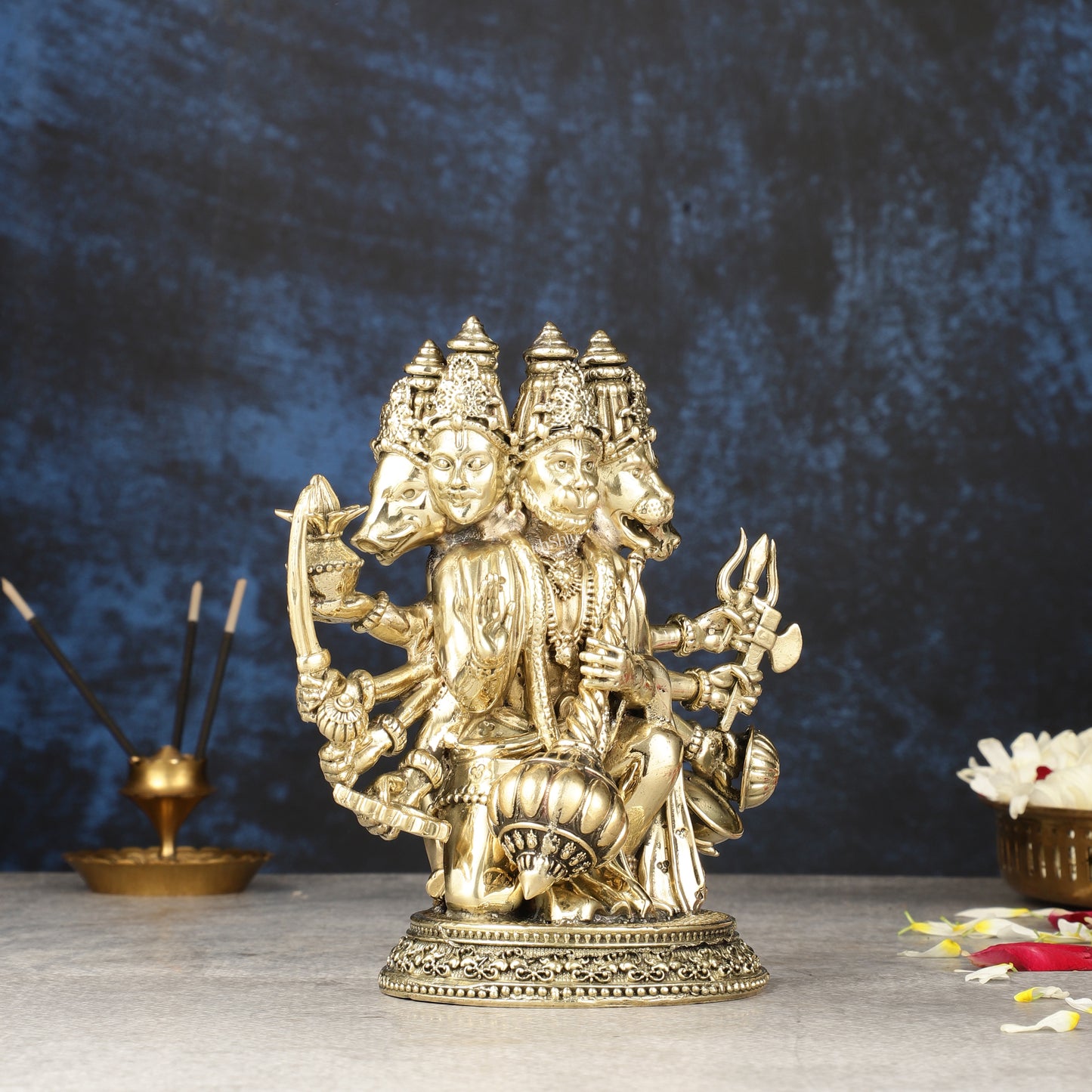 Pure Brass Superfine Panchmukhi Hanuman Idol | 6.5"