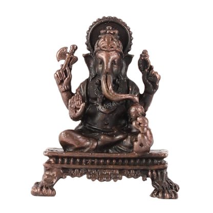 Pure Copper Tiny Lord Ganesha Idol | Handcrafted Statue - 2.5"