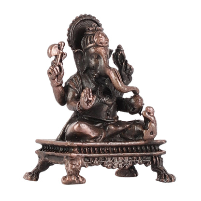 Pure Copper Tiny Lord Ganesha Idol | Handcrafted Statue - 2.5"