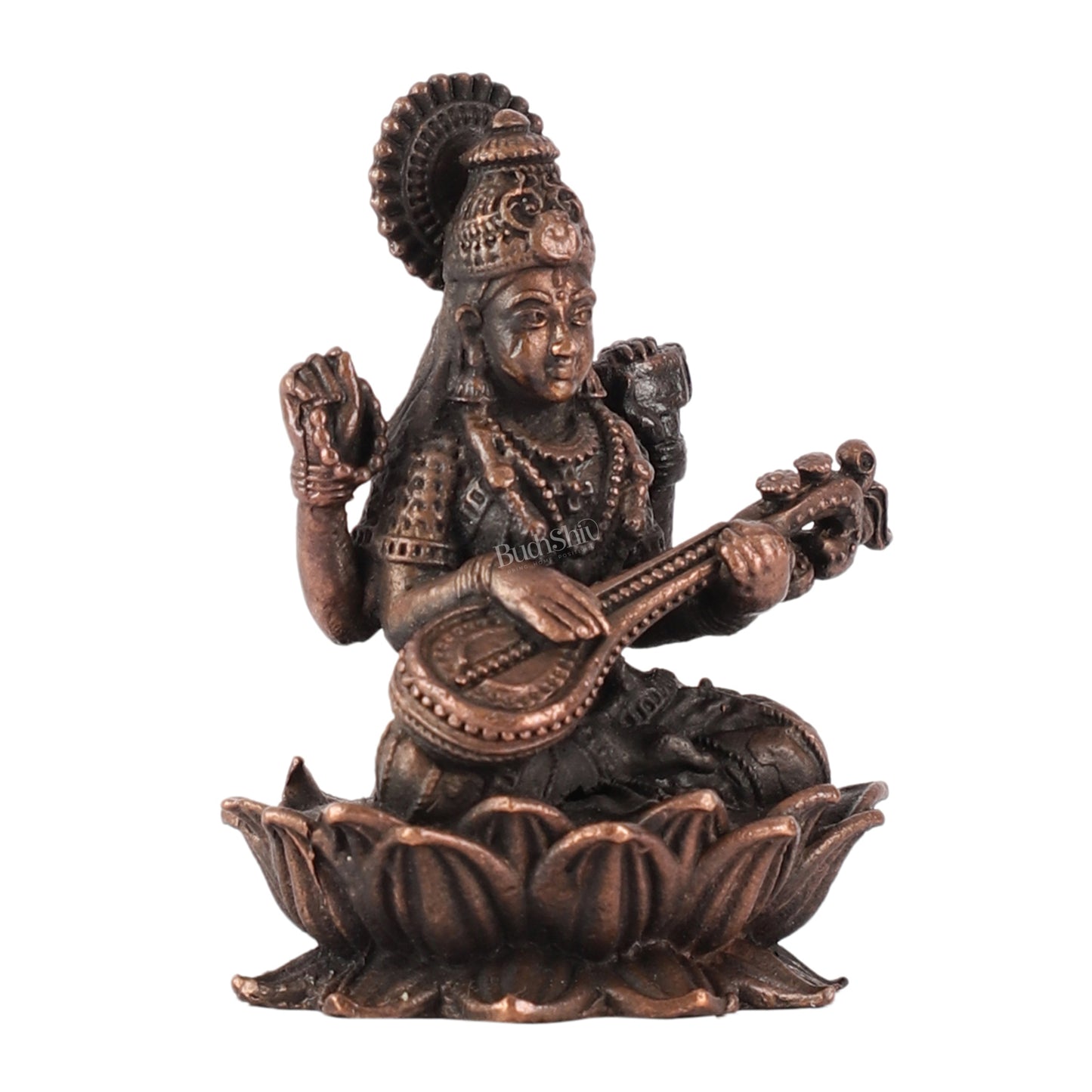 Pure Copper Saraswati on Lotus Idol | 2.5"