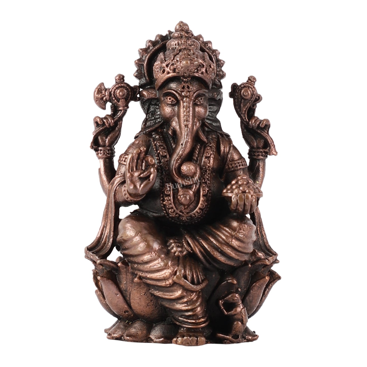 Pure Copper Ganesha on Lotus Idol | 3"