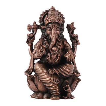 Pure Copper Ganesha on Lotus Idol | 3"