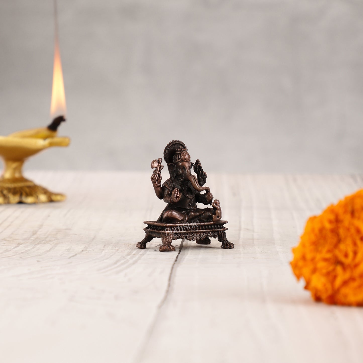 Pure Copper Tiny Lord Ganesha Idol | Handcrafted Statue - 2.5"