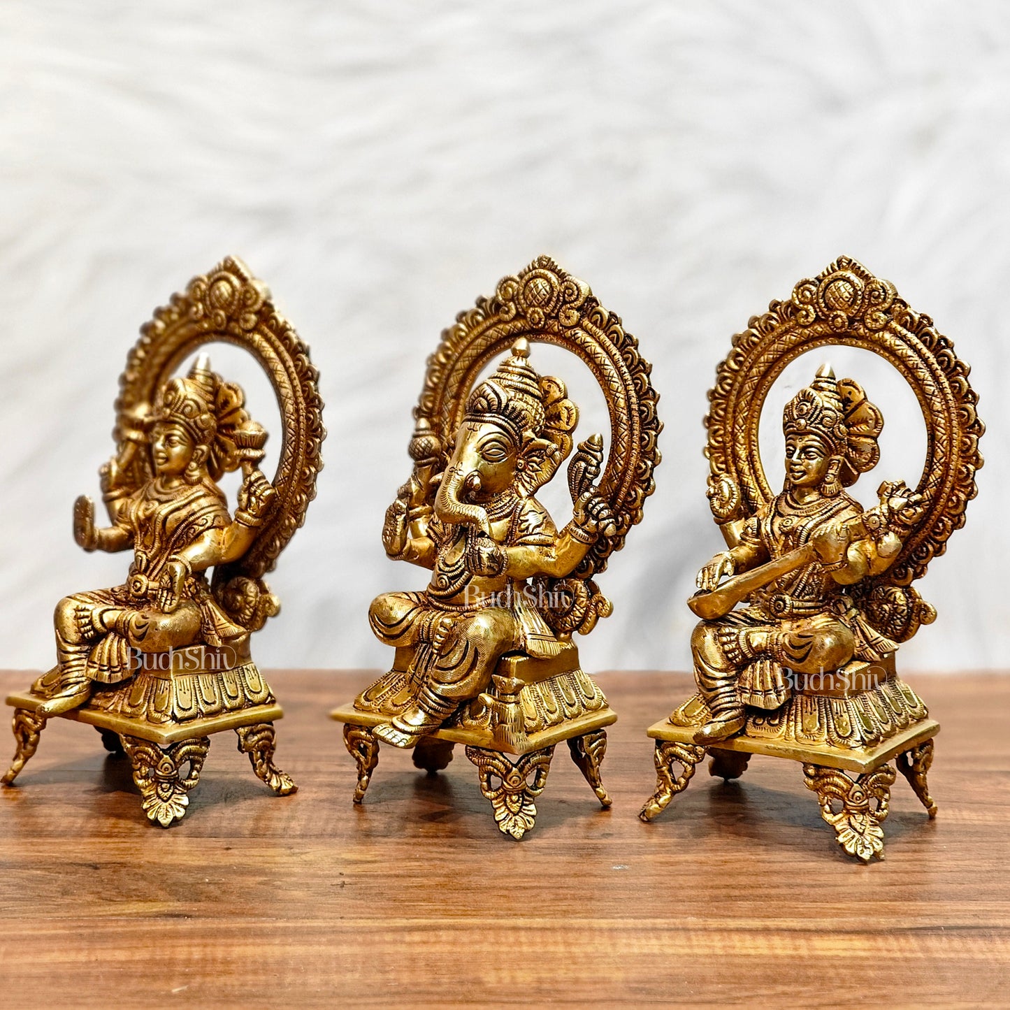 Brass Superine Ganesh Lakshmi Saraswati idols 9.5"