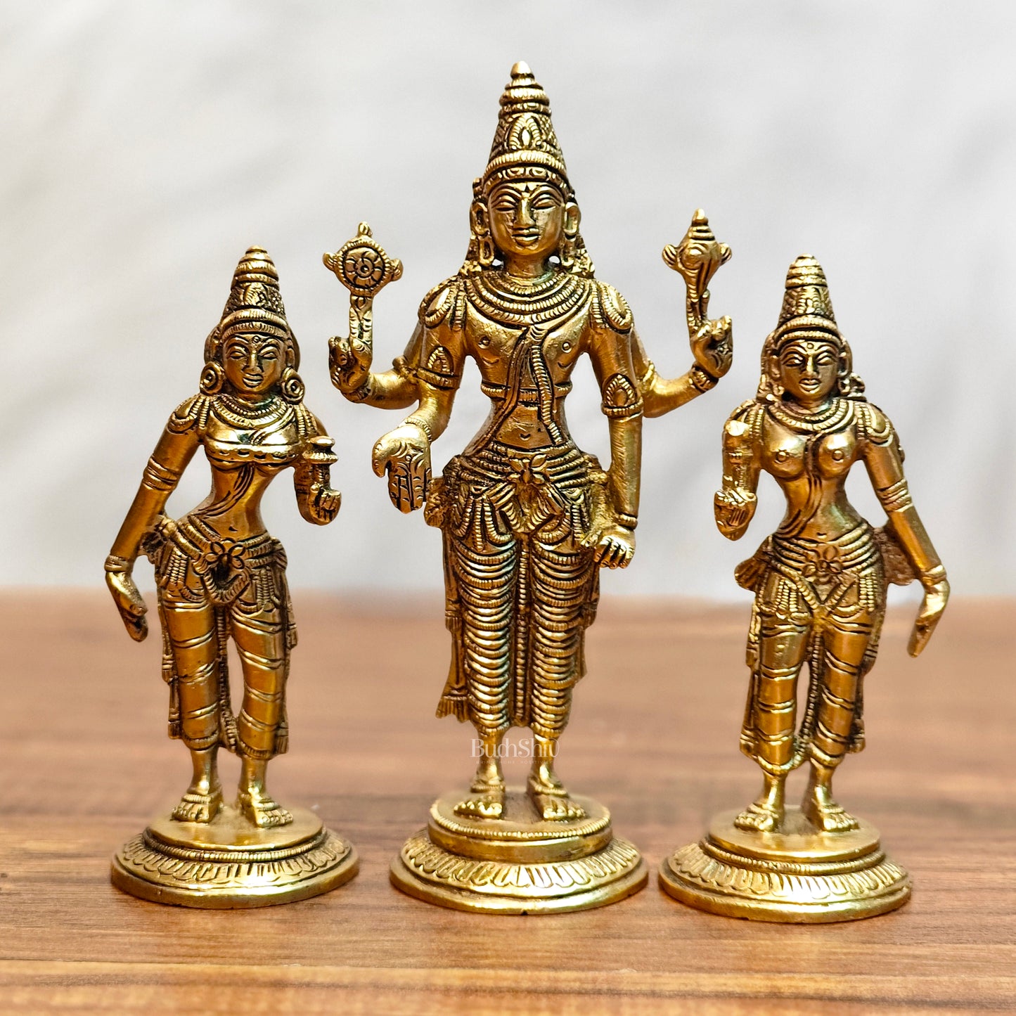 Brass tirupati balaji with bhudevi and Sridevi idols 7 inch 