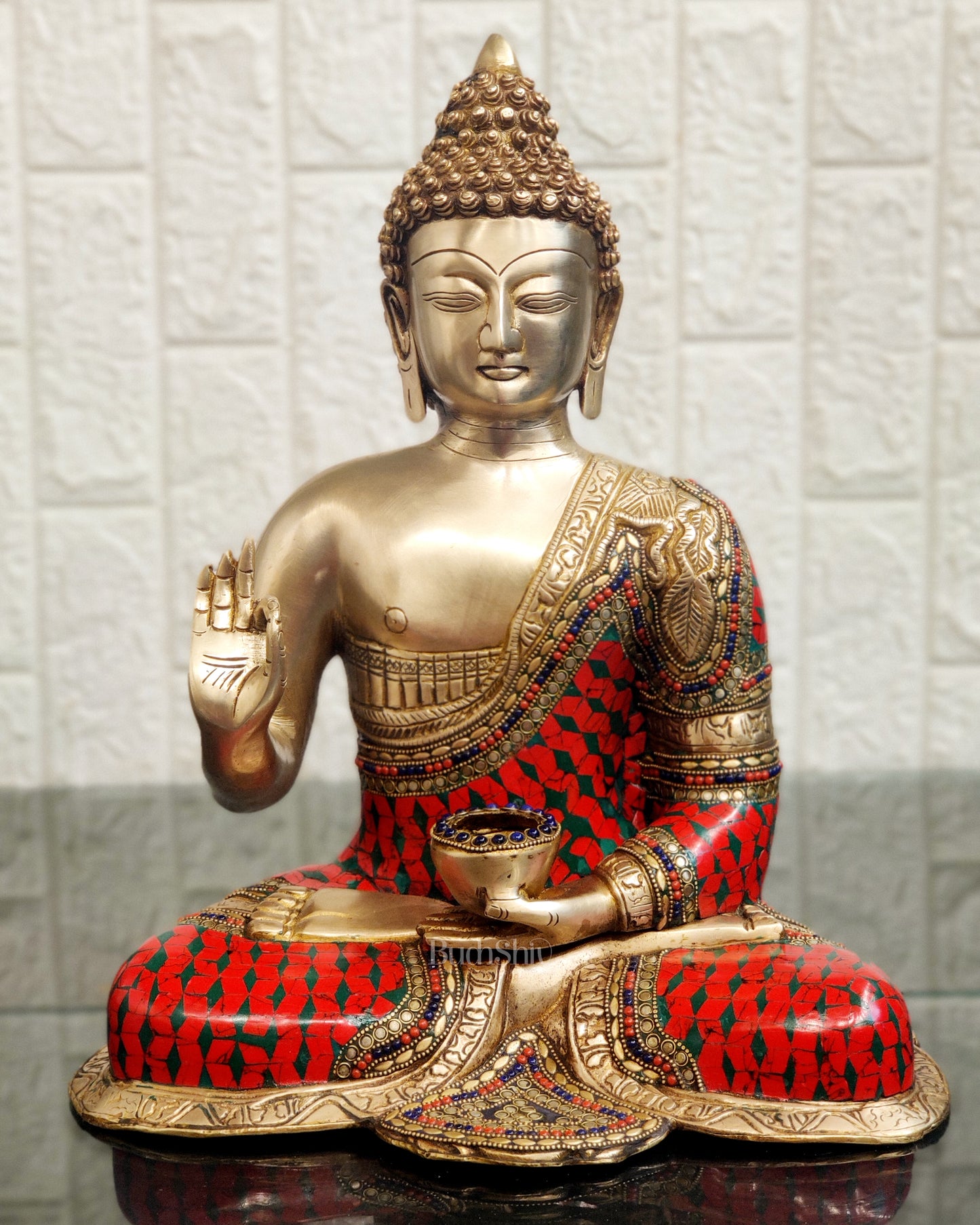 Buddha Brass Idol in Aashirwaad Abhaya Mudra 17 inch - BudhShiv.com 