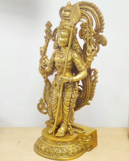 Lord Murugan Statue - Handcrafted in Superfine Brass - 20 inch