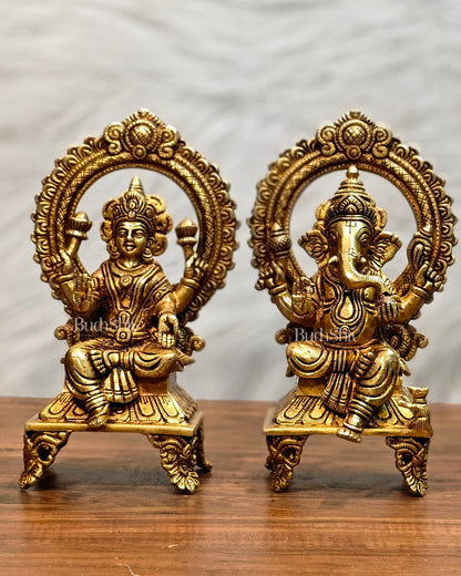 Brass SuperFine Ganesh Lakshmi idols 9.5"