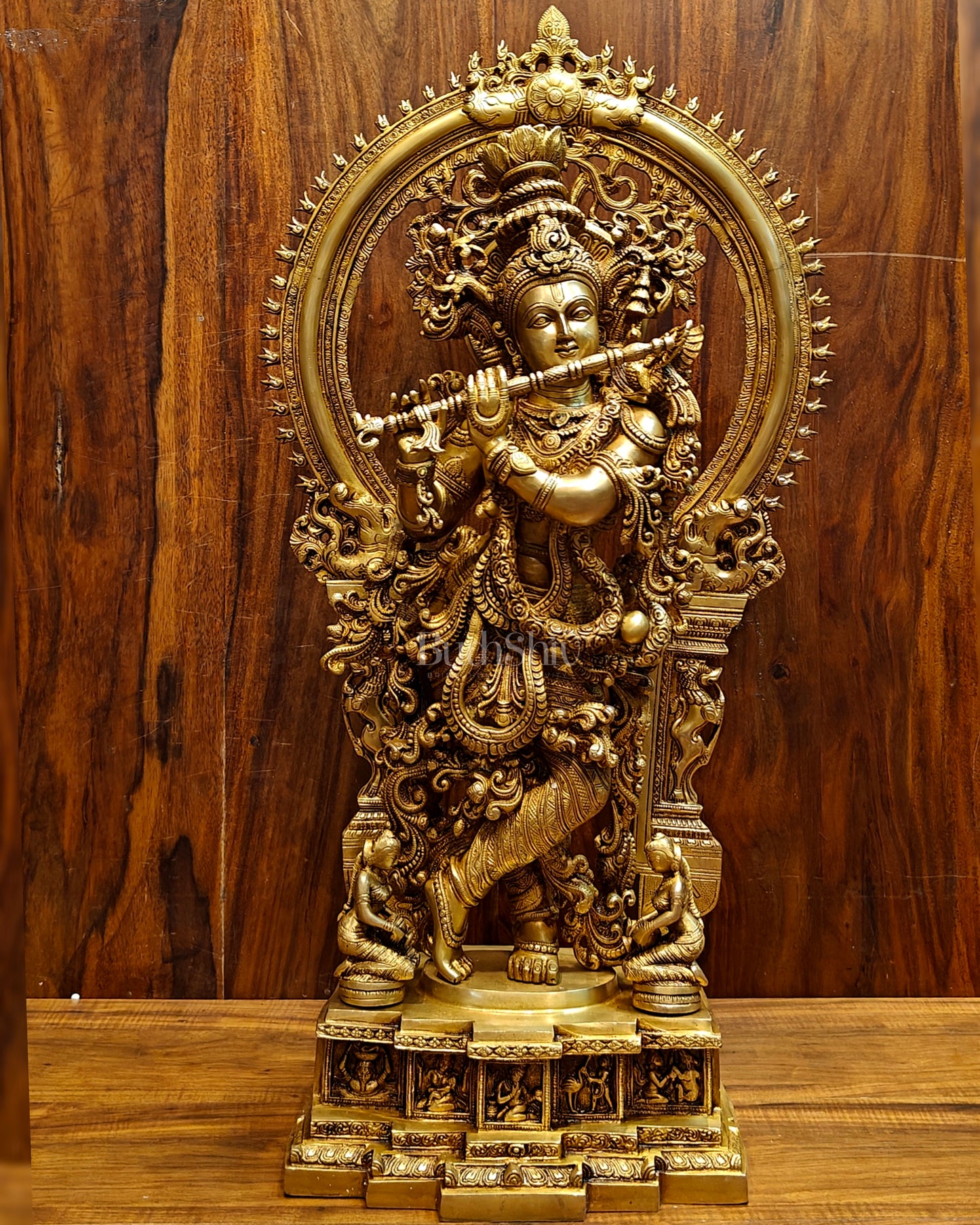 Superfine Brass Krishna Statue | Embossed Prabhaval 32"