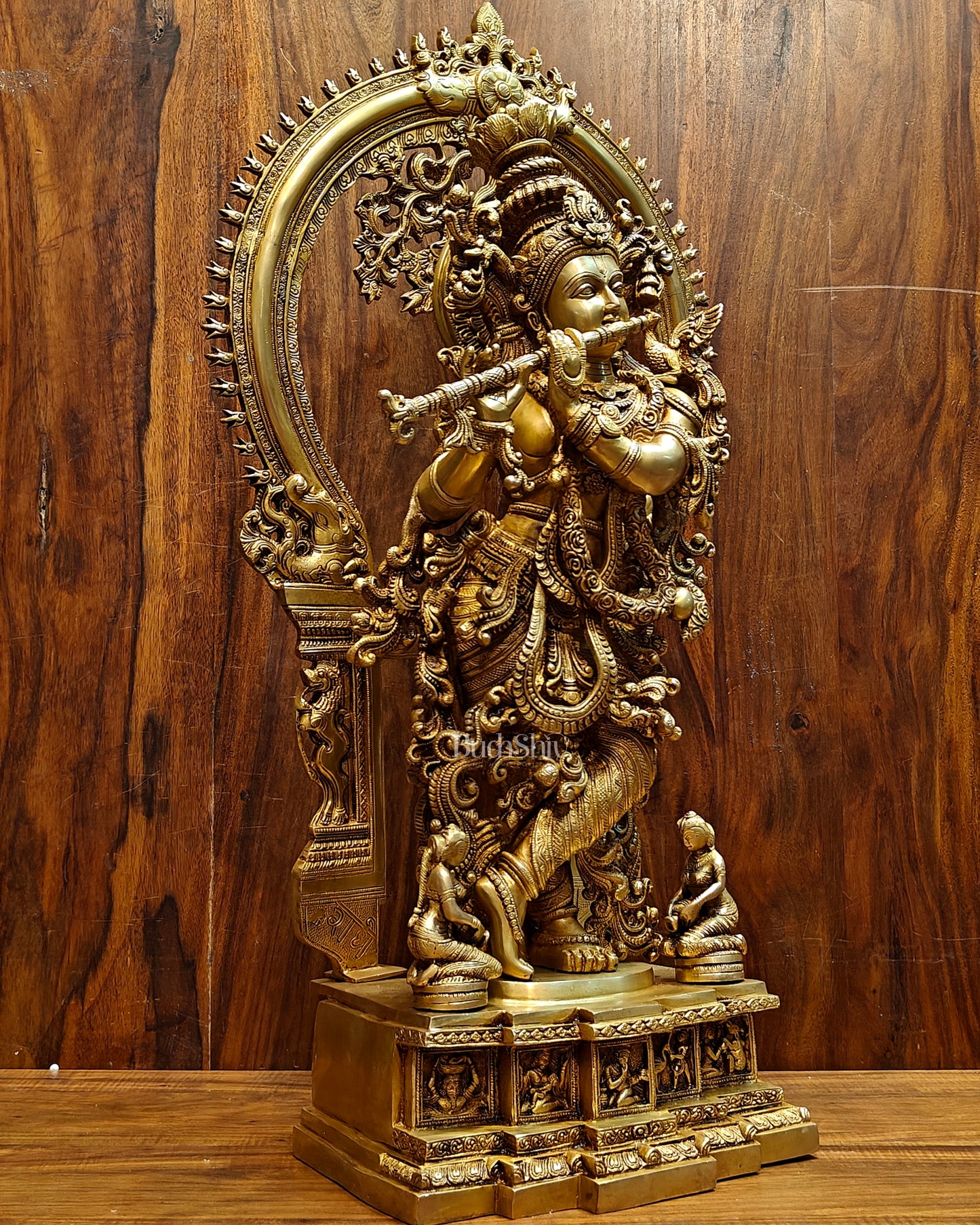 Superfine Brass Krishna Statue | Embossed Prabhaval 32"