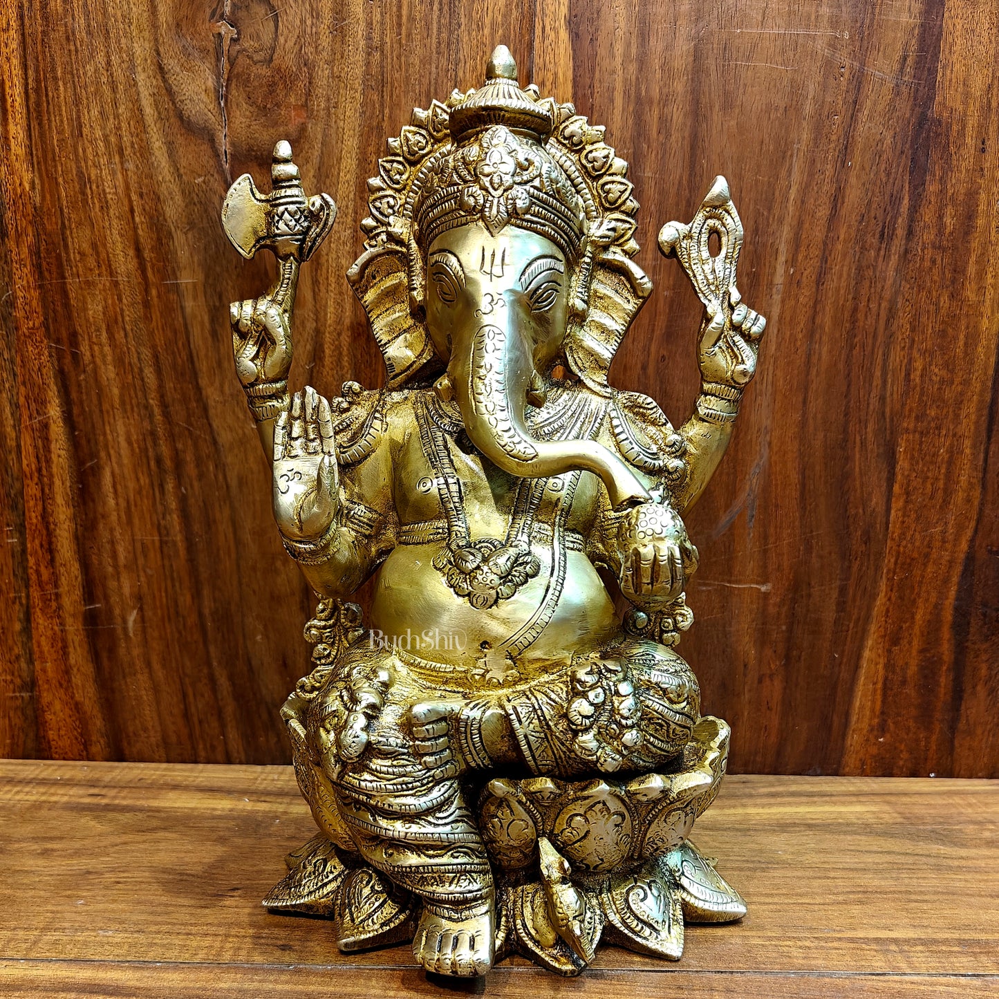 Brass Ganesha on lotus idol 12 inch