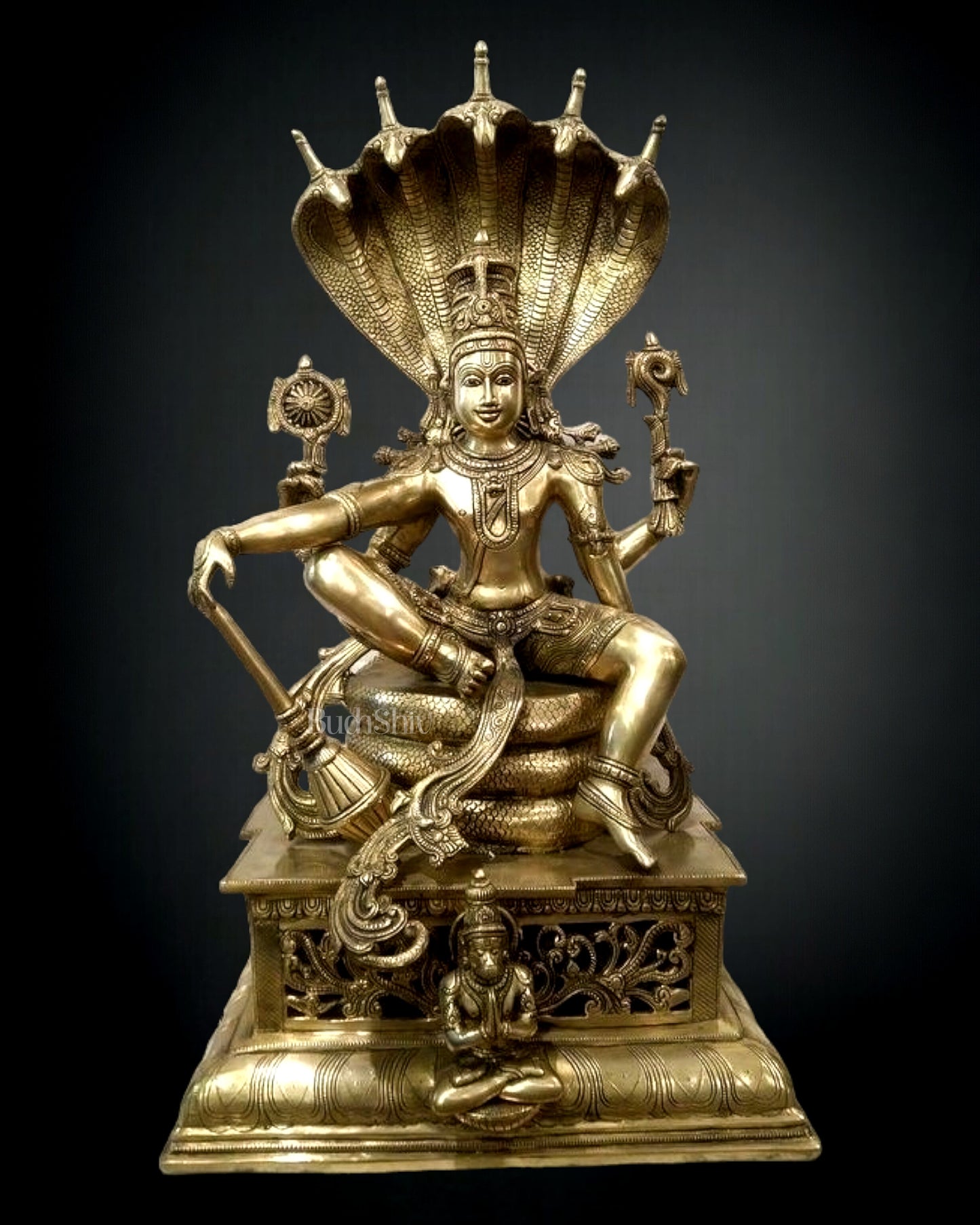 Lord Vishnu seated on sheshanaaga Majestic Brass Statue 30"
