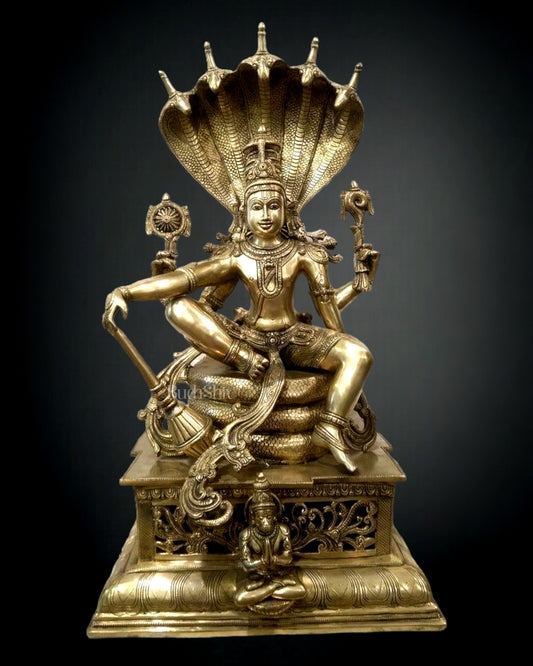 Lord Vishnu seated on sheshanaaga Majestic Brass Statue 30"