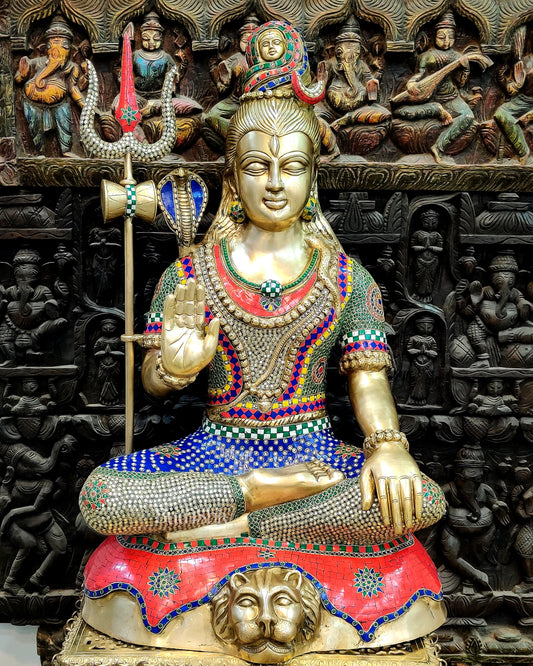 Brass Shiva statue 3 feet 35 inches with stonework