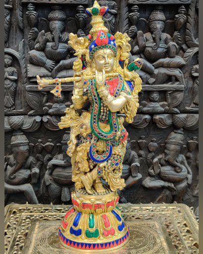 Pure Brass Handcrafted Krishna Statue | Height 21 inch
