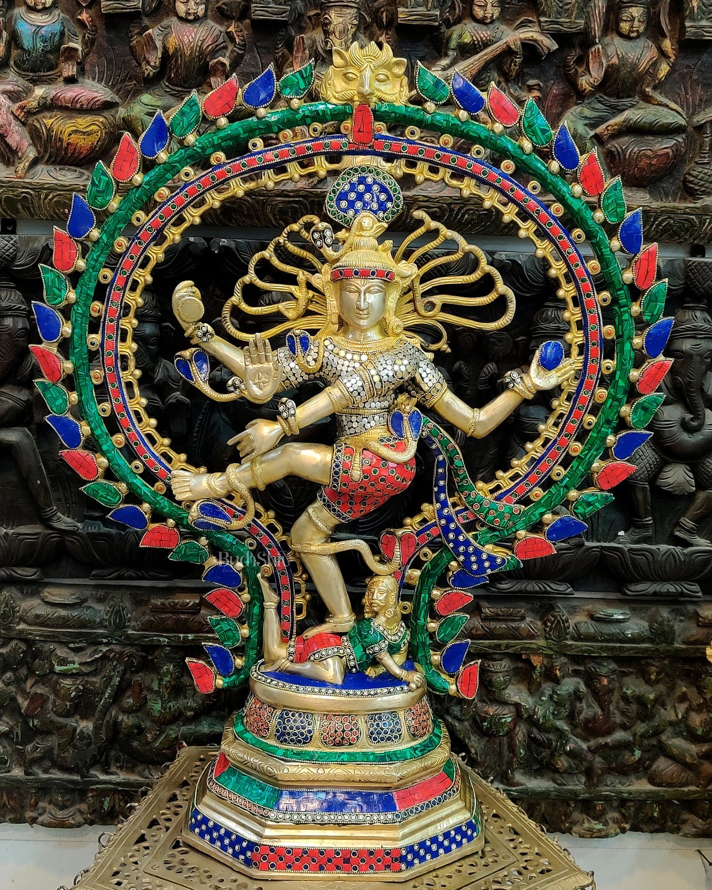 Handcrafted Brass Nataraja Statue | 30" Height | Stonework Detailing