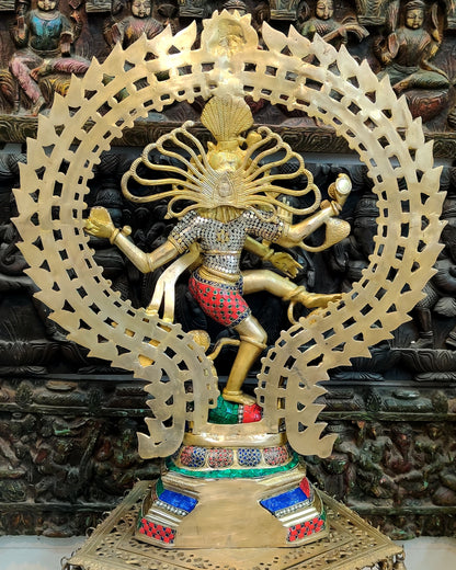 Handcrafted Brass Nataraja Statue | 30" Height | Stonework Detailing