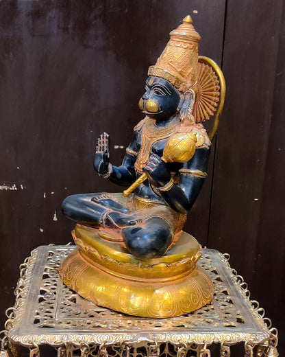 Handmade Superfine Brass Lord Hanuman Statue Black Stone Finish | 16"
