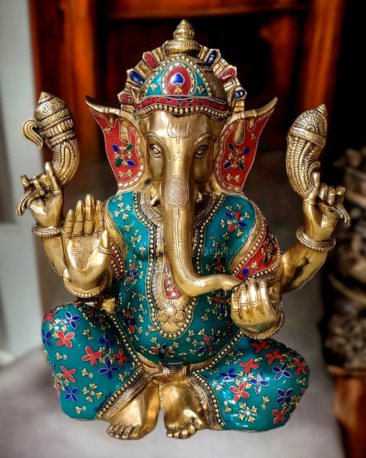 Ganesha Brass Idol with Meenakari finish 20 inch