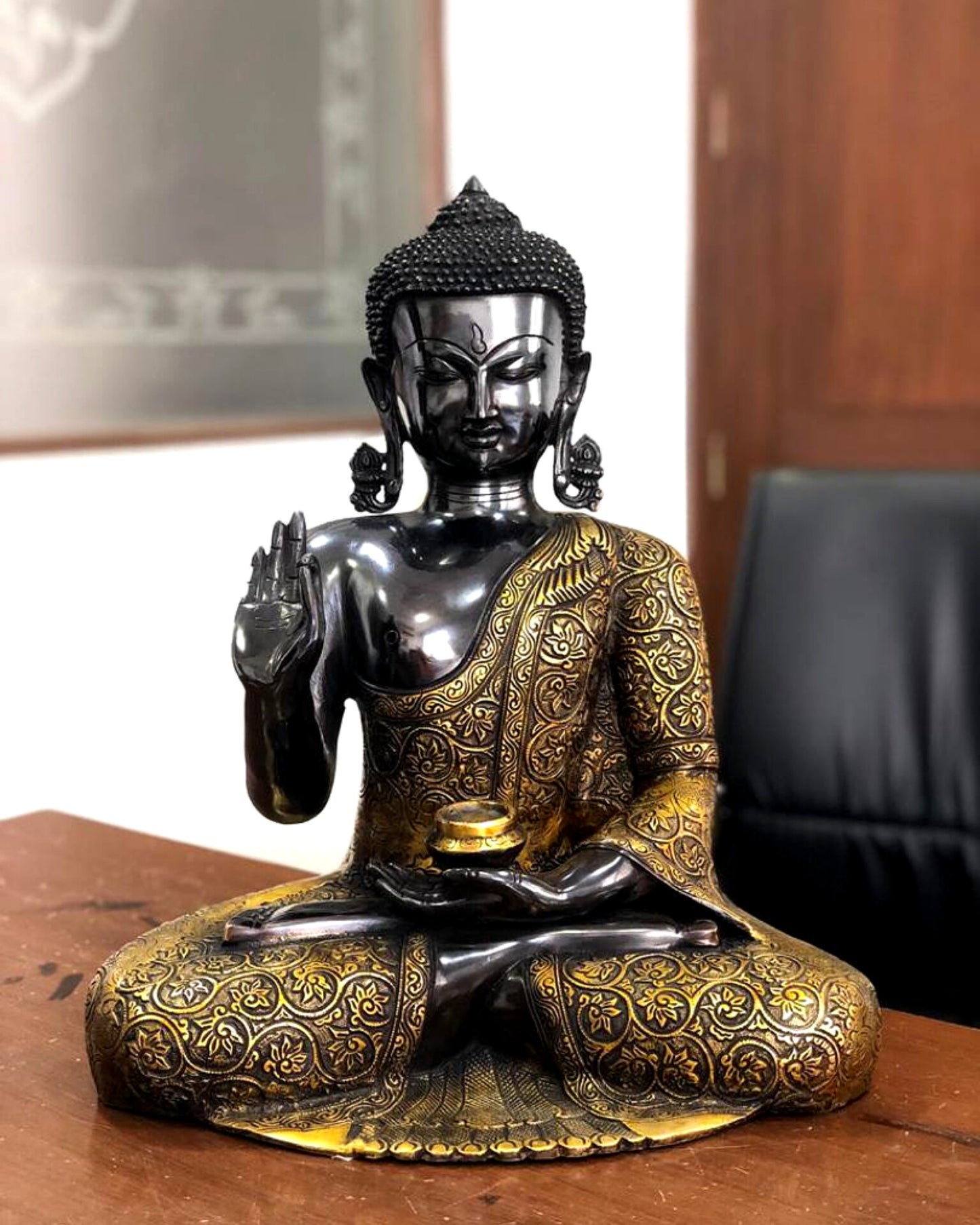 Buddha Brass Idol with Base - Abhaya Mudra Pose 17 inch