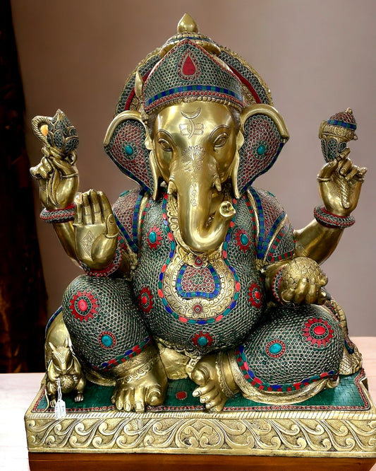 Divine Majesty: Brass Large Lord Ganesha Statue 33"