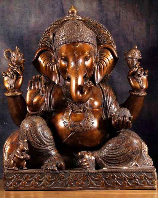 Exquisite Brass 33-Inch Large Ganesha Statue