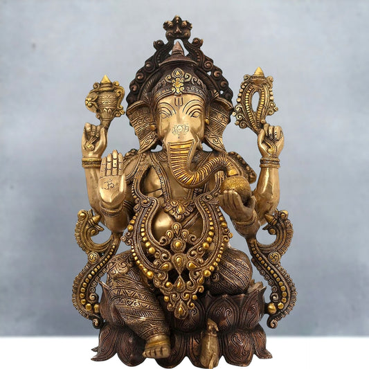 Brass Ganesha Idol on Lotus 21"