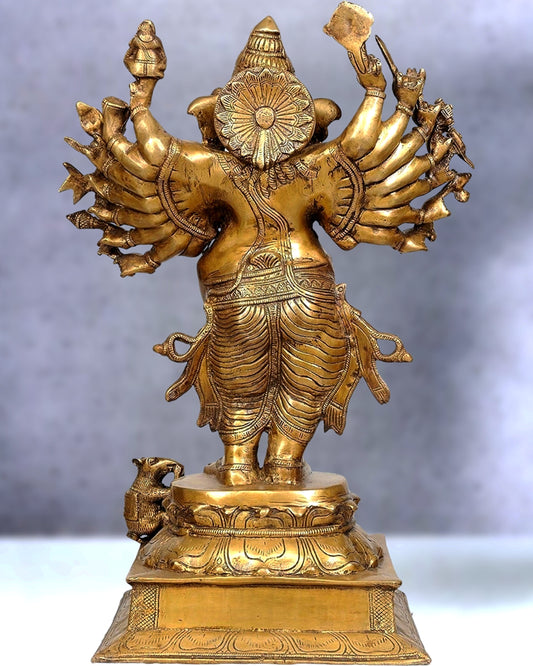 Brass Standing Vir Ganesha with 16 arms 23 "