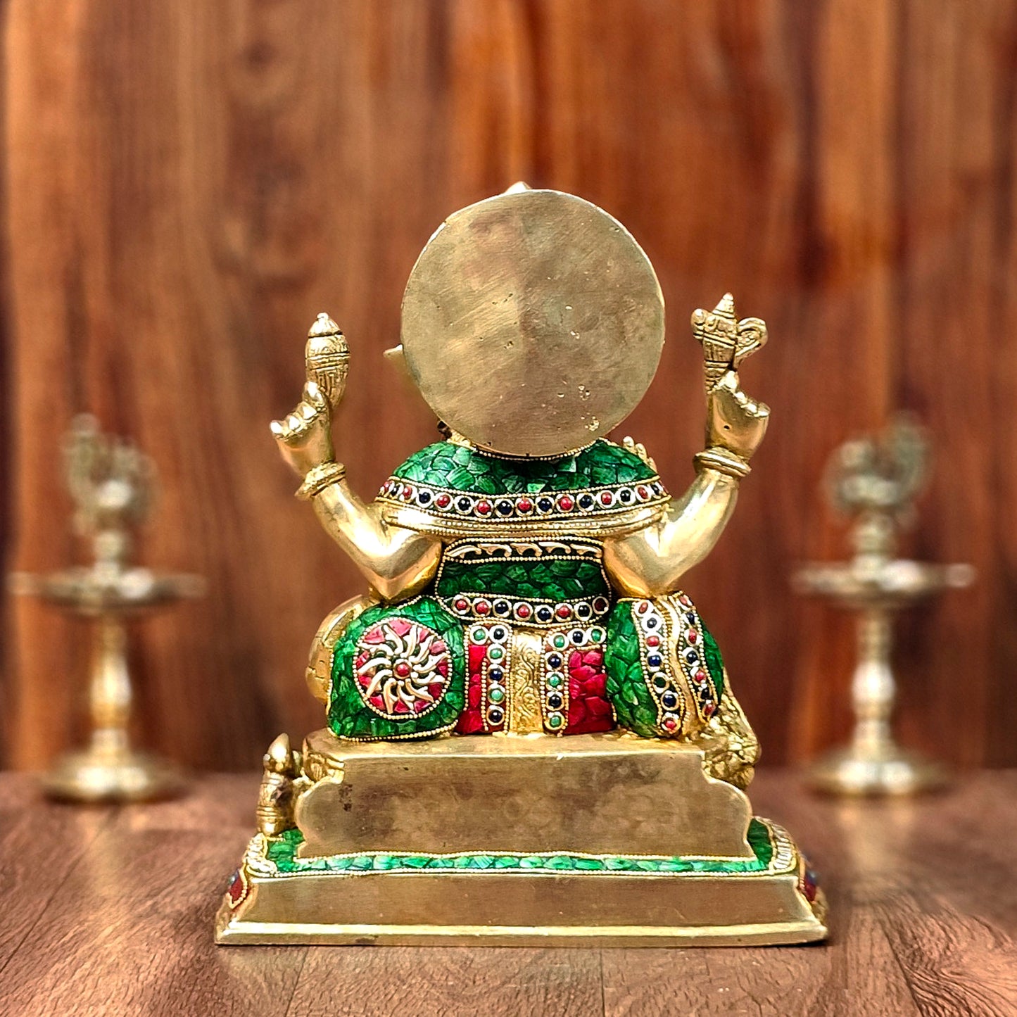 Ganesha Brass statue with stonework 13 inch unique meenakari