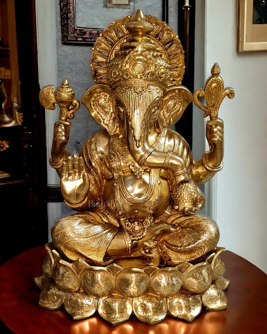 24-Inch Brass Kamal Ganesha Statue