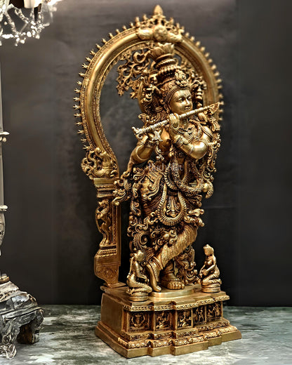 Superfine Brass Krishna Statue with Arch 32"