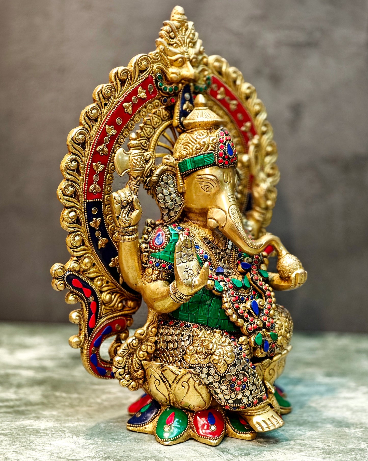 Lord Ganesha Idol with Stonework 15 inch