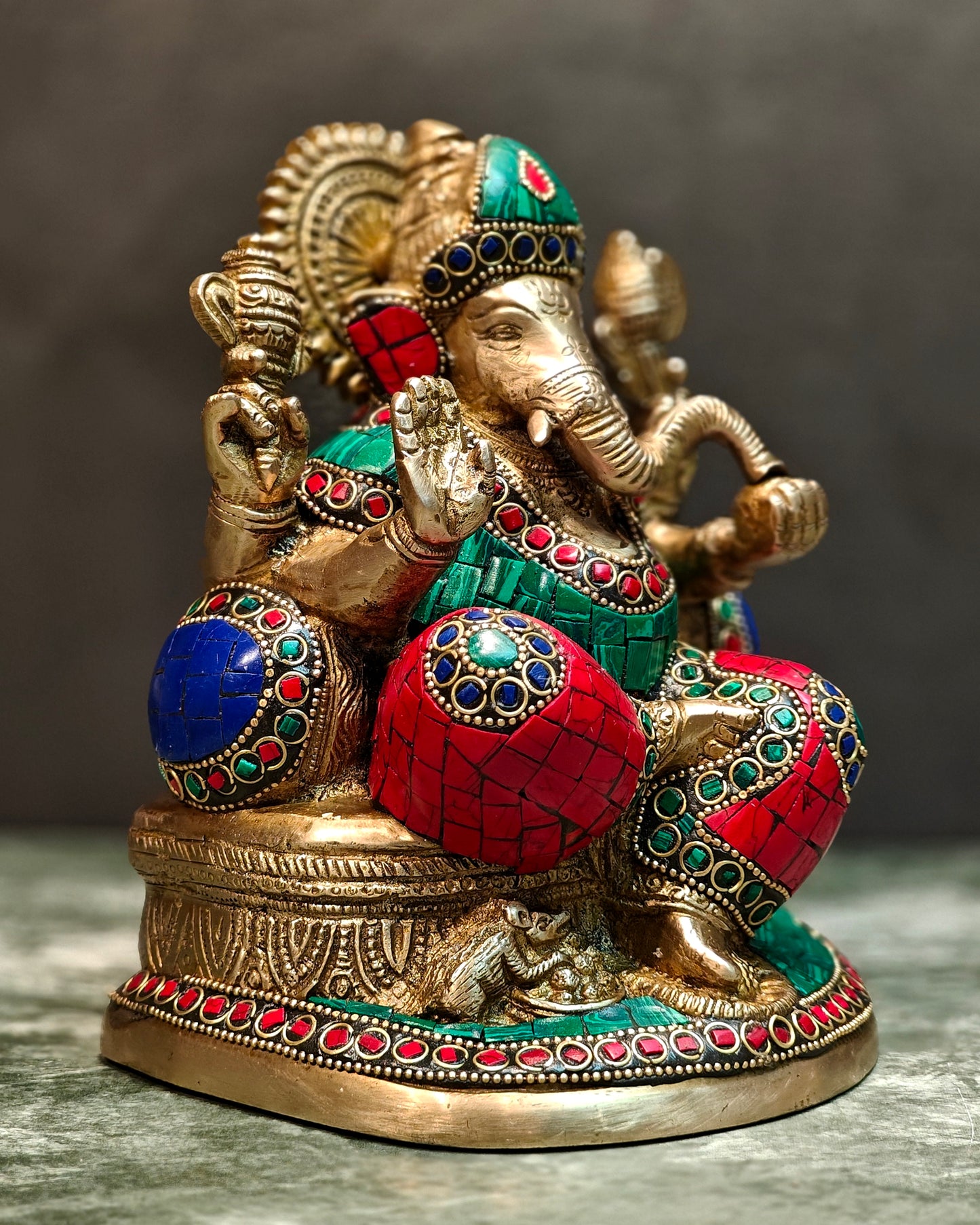 Pure Brass Lord Ganesha Statue with Meenakari 8 inch