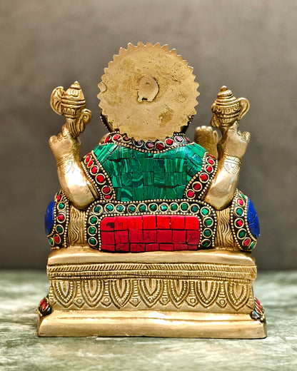 Pure Brass Lord Ganesha Statue with Meenakari 8 inch