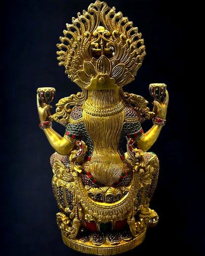 Majestic Brass Large Lakshmi Devi Idol with Meenakari 26"