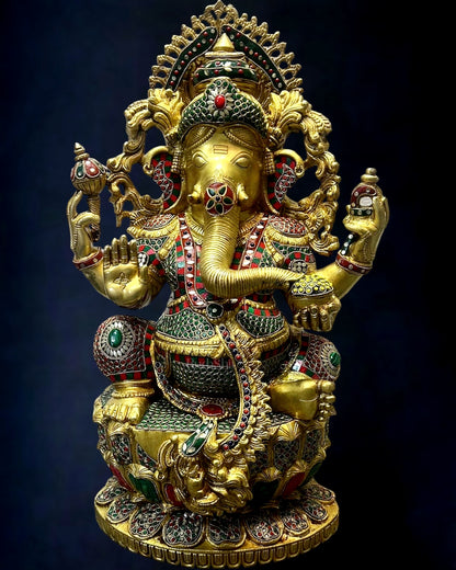 Brass Majestic Ganesha statue 26 inch with meenakari