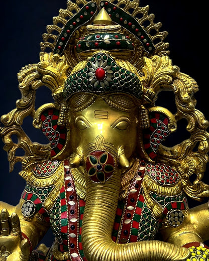 Brass Majestic Ganesha statue 26 inch with meenakari