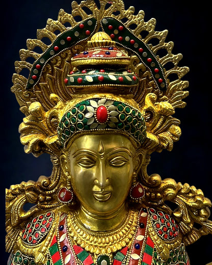 Majestic Brass Large Lakshmi Devi Idol with Meenakari 26"
