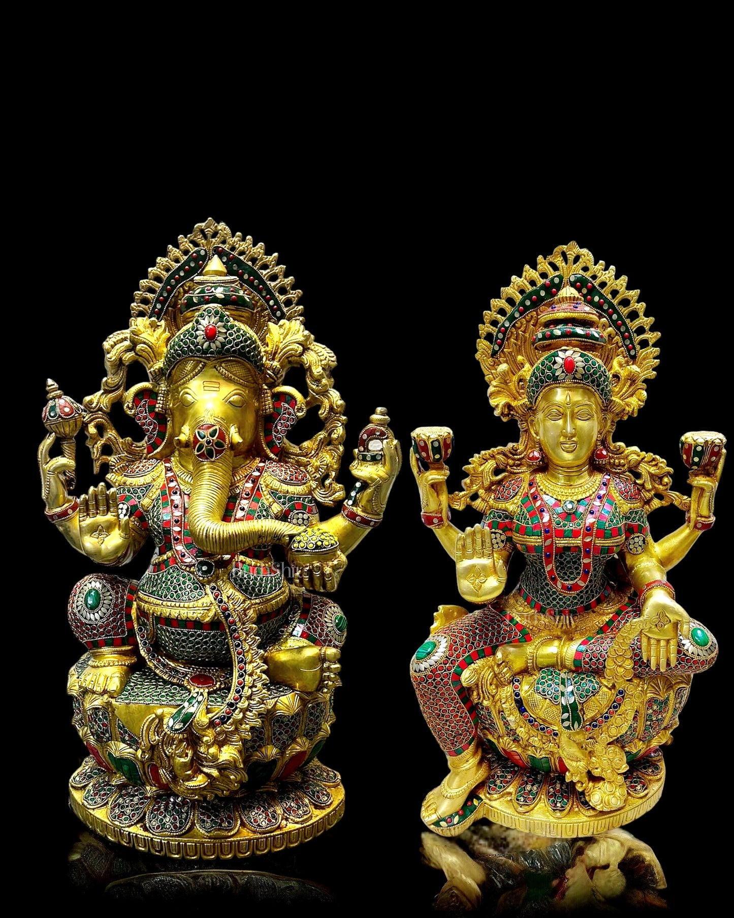 Majestic Brass Ganesha Lakshmi Large Sized idols 26"