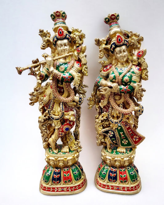 Brass Radha krishna multicolour meenakari Idol 30 inch