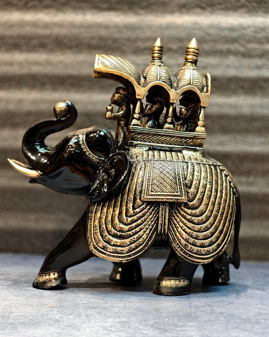 Brass Superfine Shiny Ambari Elephant with trunk up statue 12"