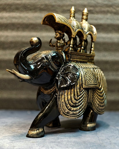 Brass Superfine Shiny Ambari Elephant with trunk up statue 12"