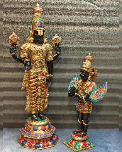 Brass Tirupati Balaji with Garuda Statue shiny Black and Golden Finish